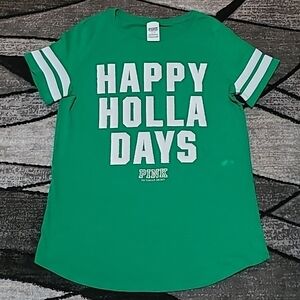 VS PINK 2015 HAPPY HOLLA DAYS GOLD SHINE LOGO TEE-SHIRT